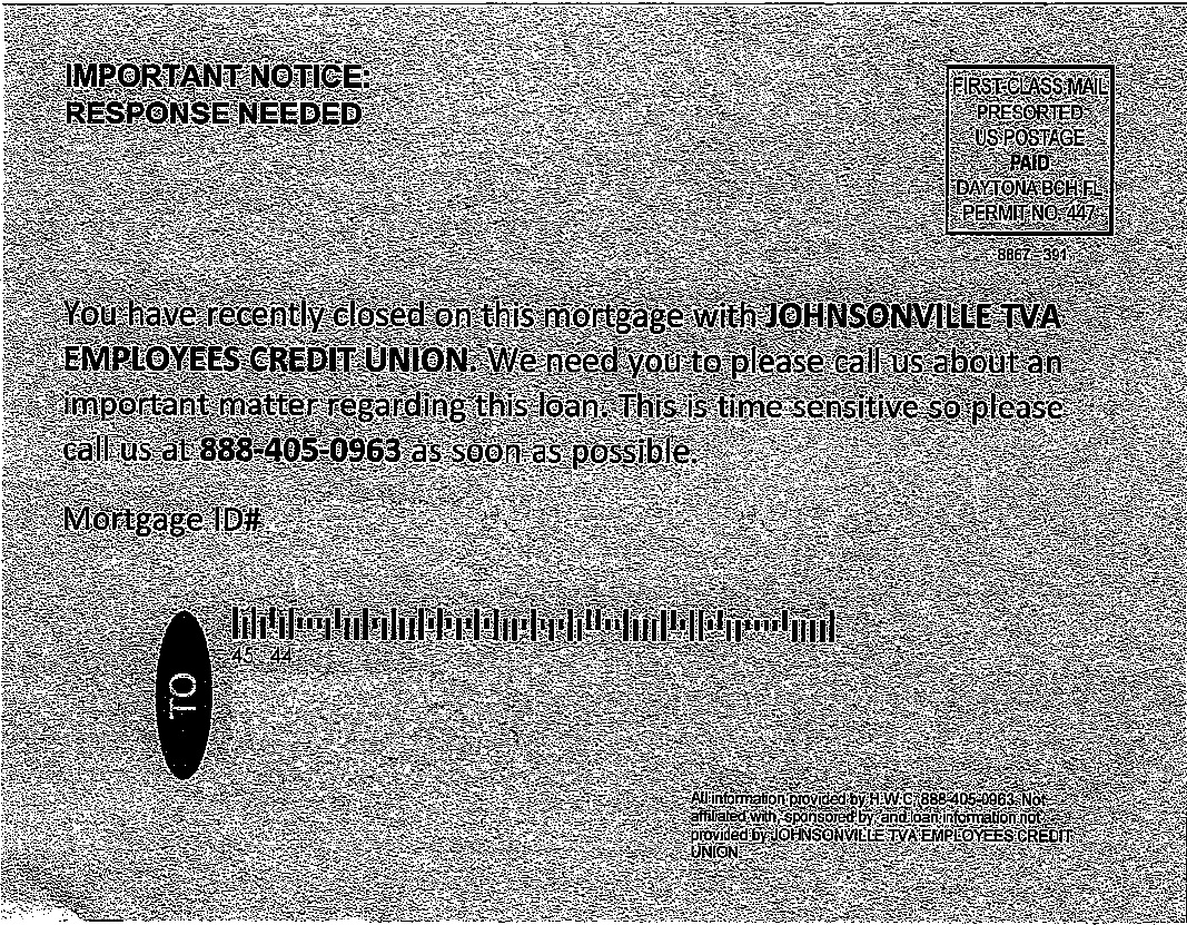 Example of Fraudulent Morgage Loan Notice